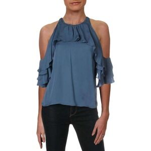 Alice + Olivia Idalla Silk Ruffle Cold Shoulder Top‎ Womens Size Small Coquette